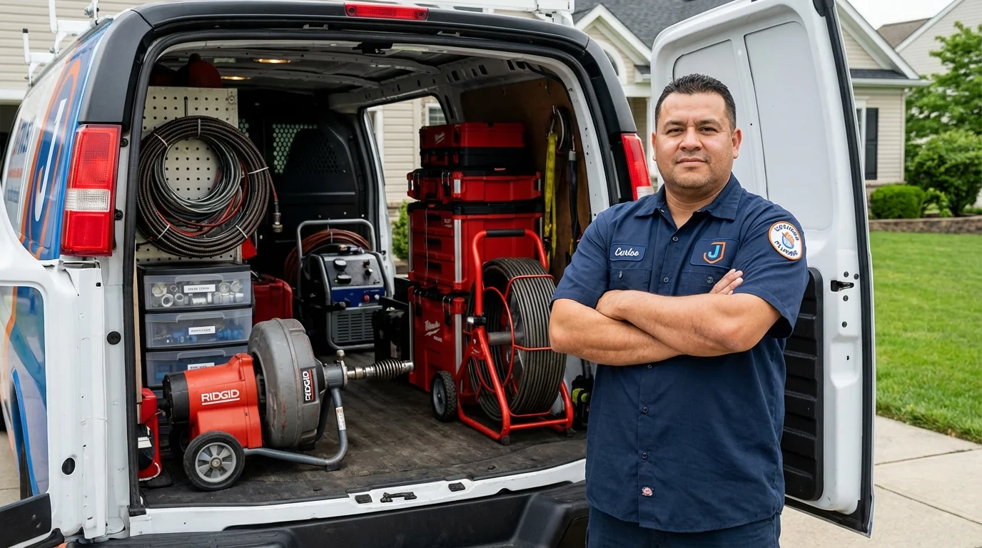 Professional drain cleaning equipment and Johns Plumbing LLC plumber in Port Reading