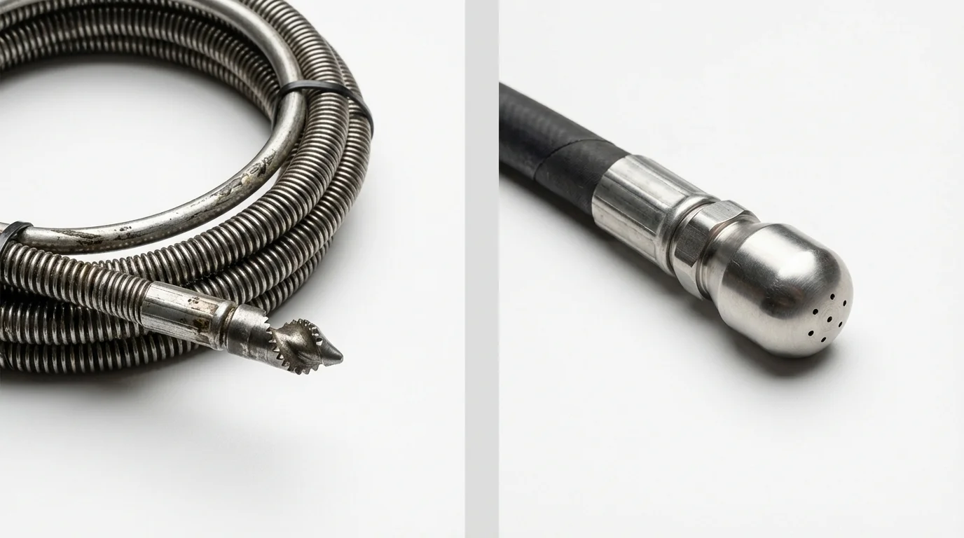 Drain snake cable and hydro jetting nozzle used for drain cleaning in Port Reading, NJ