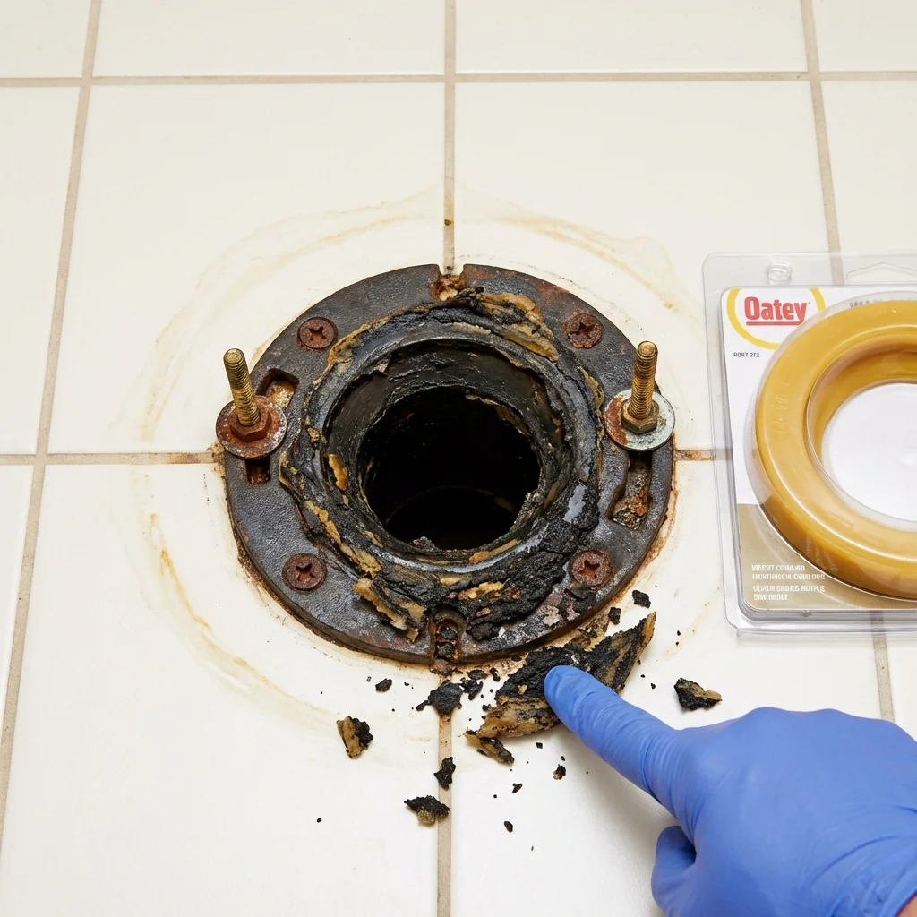 Failed wax ring showing water seepage at the base of a toilet in a Port Reading, NJ home