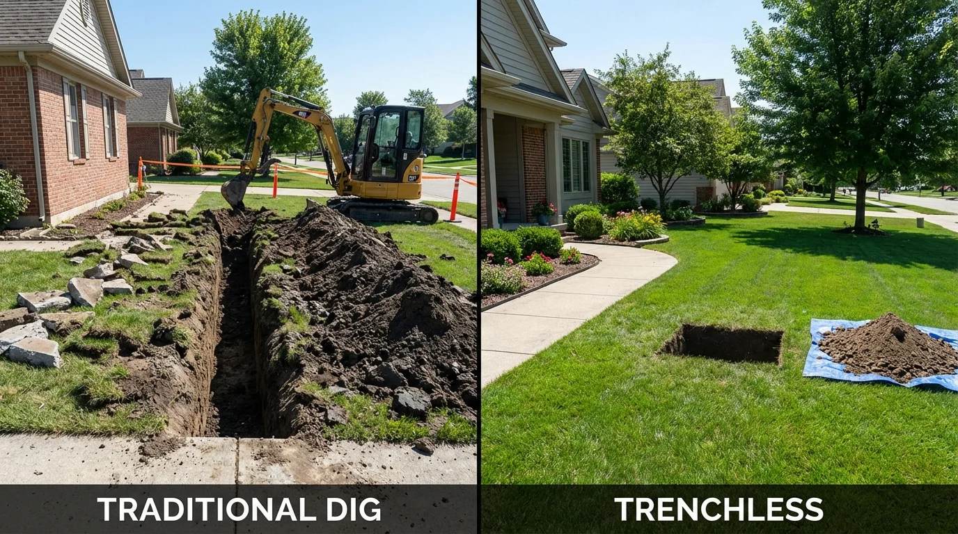 Trenchless sewer repair with minimal yard damage versus traditional excavation in Port Reading, NJ